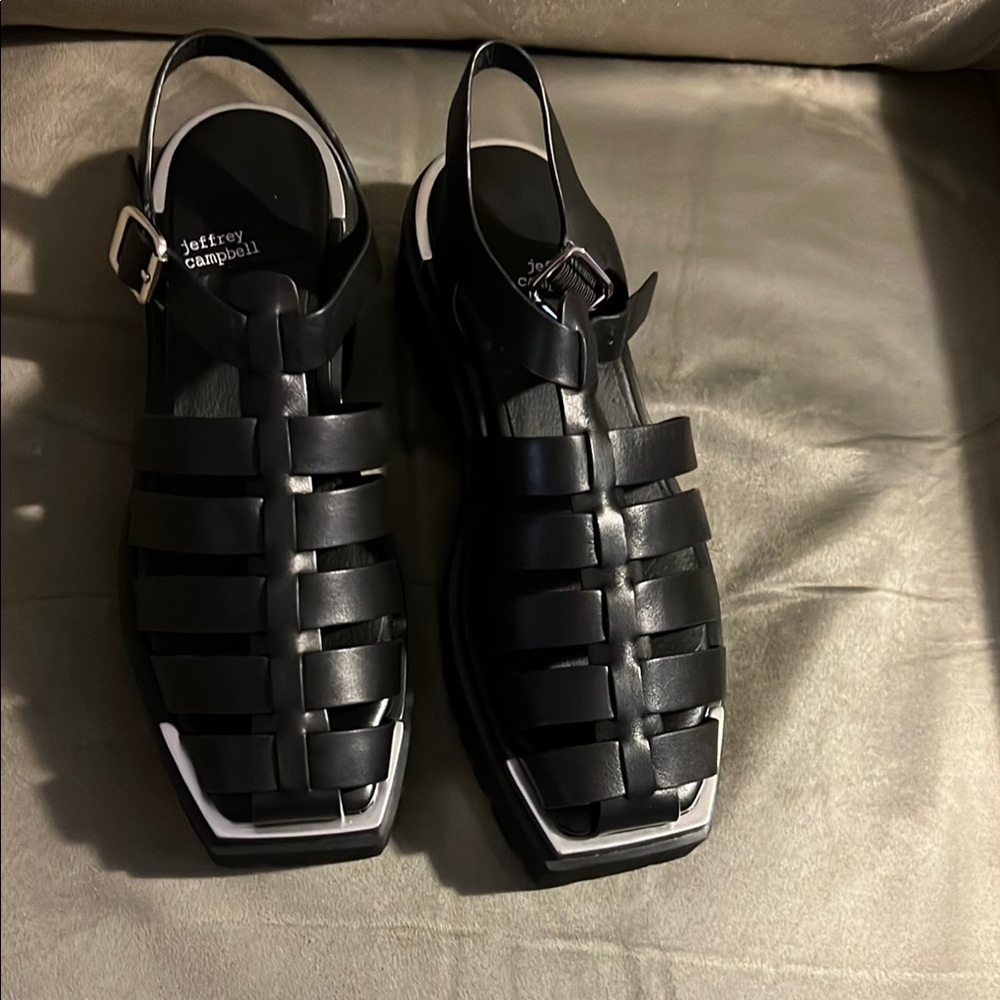 Jeffrey Campbell Women’s Black Leather  Platform Sandals